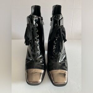Black Metallic Toe Square Toe Boots // 90s Grunge Cyber